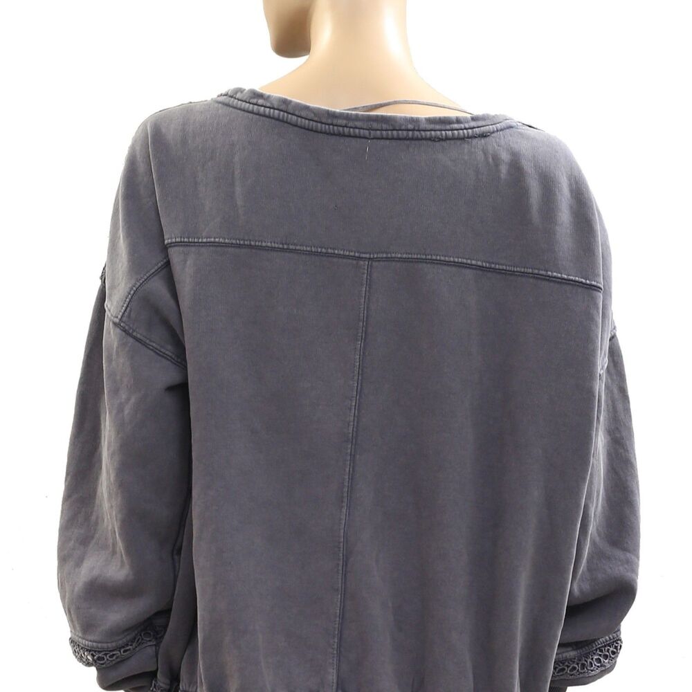 Free People Golden Hour Sweatshirt Top Eyelet Embroidered Oversized L New 284124 - Picture 7 of 7